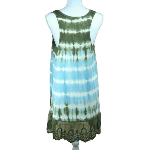 XL ONLY Umgee tie dye lace trim tunic tank green blue - Picture 3 of 4